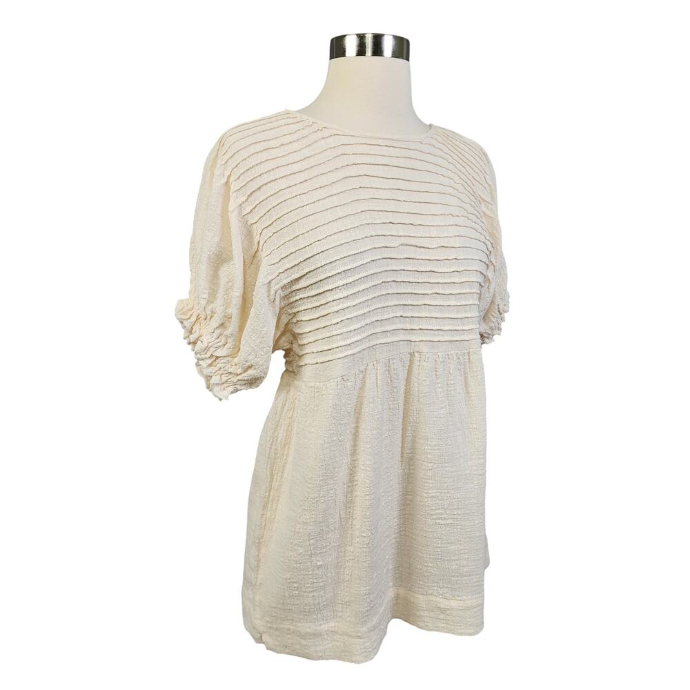 Stolen Hearts Womens Gauze Cotton Pleated‎ Top Size Small Cream Boho Cottage